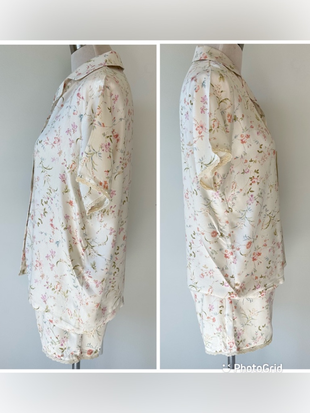 Cozyloungewear Cream Ecru Floral Shorts Pajama Set Cottagecore Cute Whimsy Gram - Picture 4 of 16